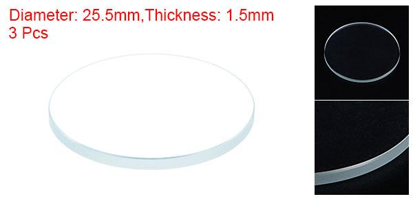 ARコーティングウォッチレンズ 25.5mmx1.5mm ラウンドフラットミネラルウォッチ水晶ガラス 3個
