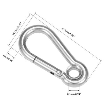 ソウテン uxcell フック 40.7mmステンレスカラビナ スプリング スナップリンク フック クリップキーホルダー5個入り