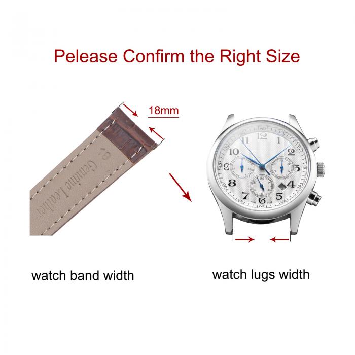 牛革レザーバンド 交換用キット 展開バックルウォッチストラップ 18mm レザーストラップ スプリングバー付き ライトブラウン