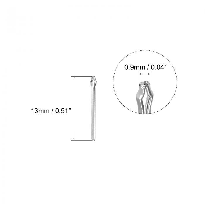 時計バンドリンクコッターピン 時計ストラップバースプリットピン 13mm長さ 0.9mmコッターピン径 時計バンドの修理用 シルバートーン ステンレス鋼 15枚入り 3