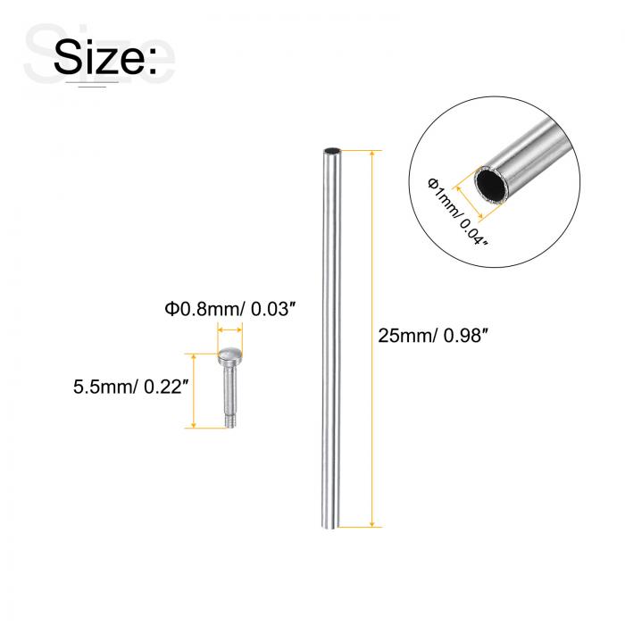 チューブフリクションピン 時計ベルトプレッシャーバーピン 25x1mm ステンレス鋼 リベットエンド付き バンドクラスプバックル 10個入り