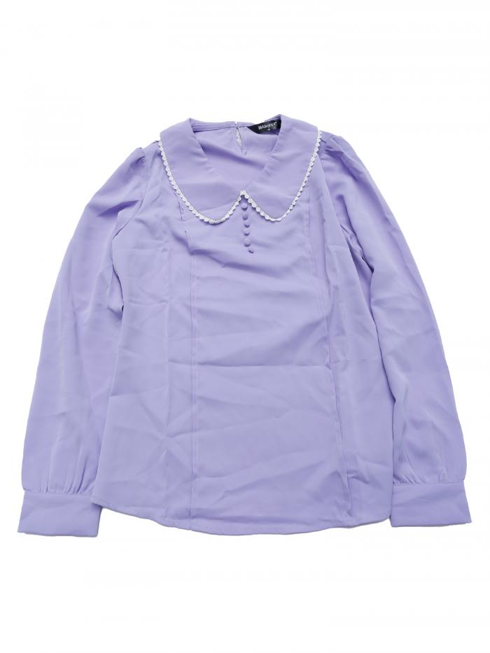 Allegra K ブラウス レディース 長袖 シフォンブラウス 折り襟 シャツ オフィス トップス 着痩せ おしゃれ 通勤 OL 春秋 ライトパープル XS