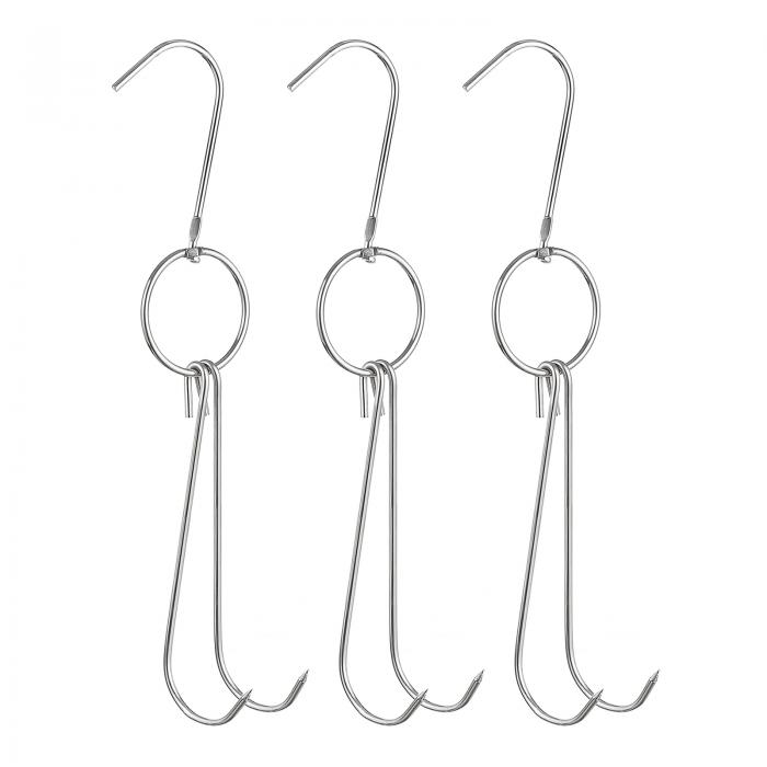 ダブル肉フック スモーカーフックツール ステンレス鋼 魚鶏肉 グリル料理用 3.4mm厚さ 295mm 3個