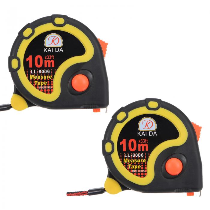 巻尺 メトリック 25 mm幅 ブレード 0.1 mm T H K ホワイトコートマット仕上げ付き ABS樹脂 TPRラバーケース 10 M イエロー ブラック 2個