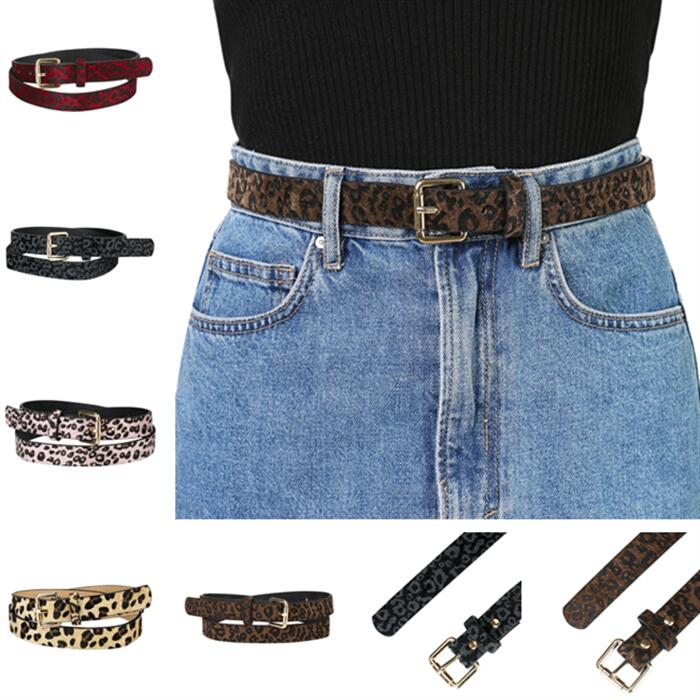 Allegra K レディースベルト 5色選べる ヒョウ柄 ベルト ウエストマーク 細幅 ウエストベルトフェイクレザー カジュアル レディース 全長104cm ベルト幅2.2cm ウエスト73-88cm