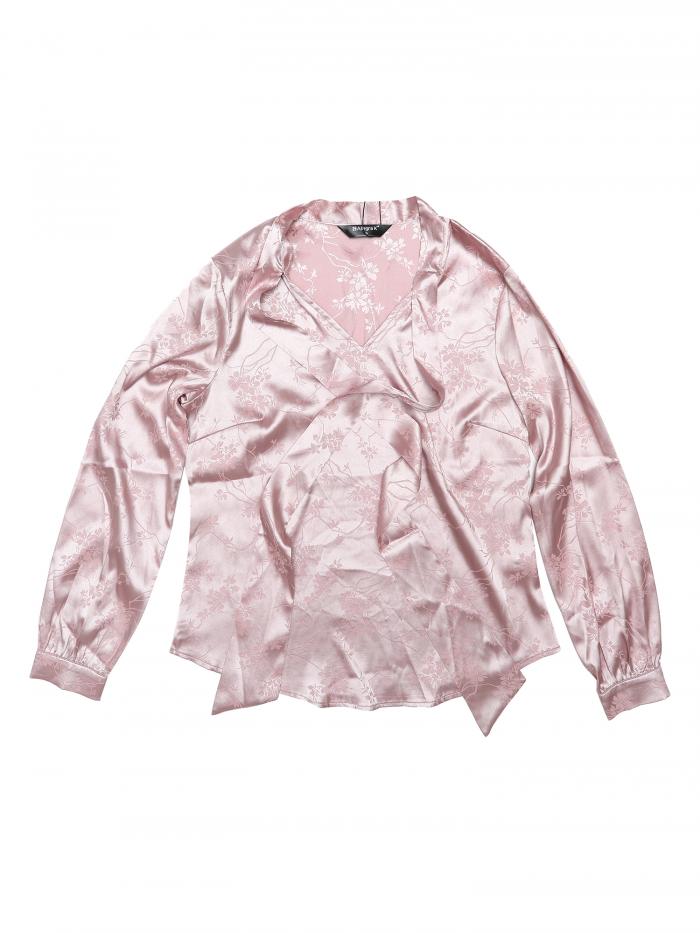 Allegra K ブラウス レディース 長袖 サテンブラウス リボン付き 水玉 シャツ オフィス カジュアル トップス 着痩せ 春秋 ボウタイブラウス エレガント 通勤 OL ピンク XS