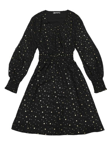 Allegra K 長袖ワンピース ドレス シフォン スモークウエスト シャイニースター レディース ブラック S Allegra K 長袖ワンピース ドレス シフォン スモークウエスト シャイニースター レディース ブラック S