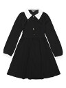 Allegra K ショートドレス 長袖ワンピース Aライン ヴィンテージ 丸襟 コントラスト ハーフプラケット レディース ブラック M