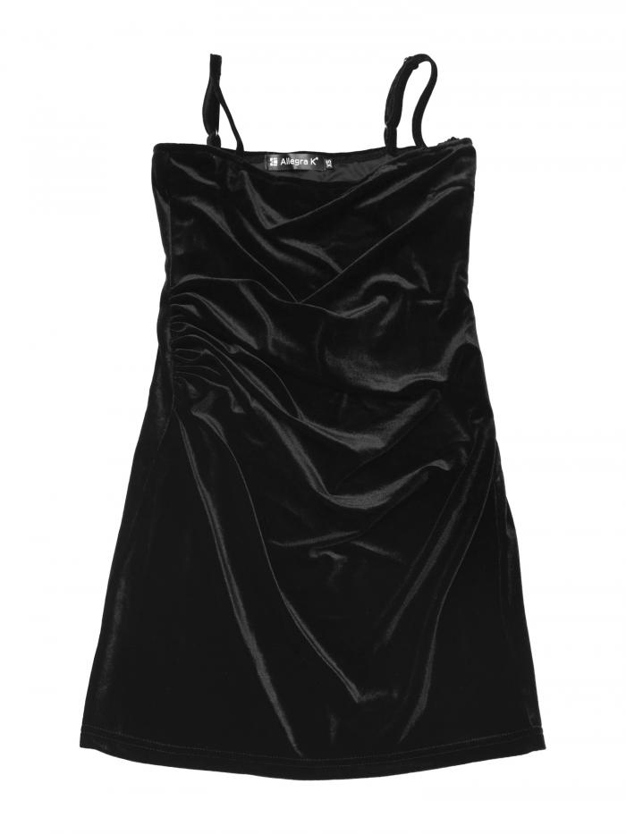 Allegra K ベルベット ボディコン ミニ キャミドレス タイト ワンピース レディース ブラック XS