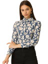 Allegra K レース 花柄 かぎ針編み シャツ ワーク ボタンダウンカラー レディース ブルー XS