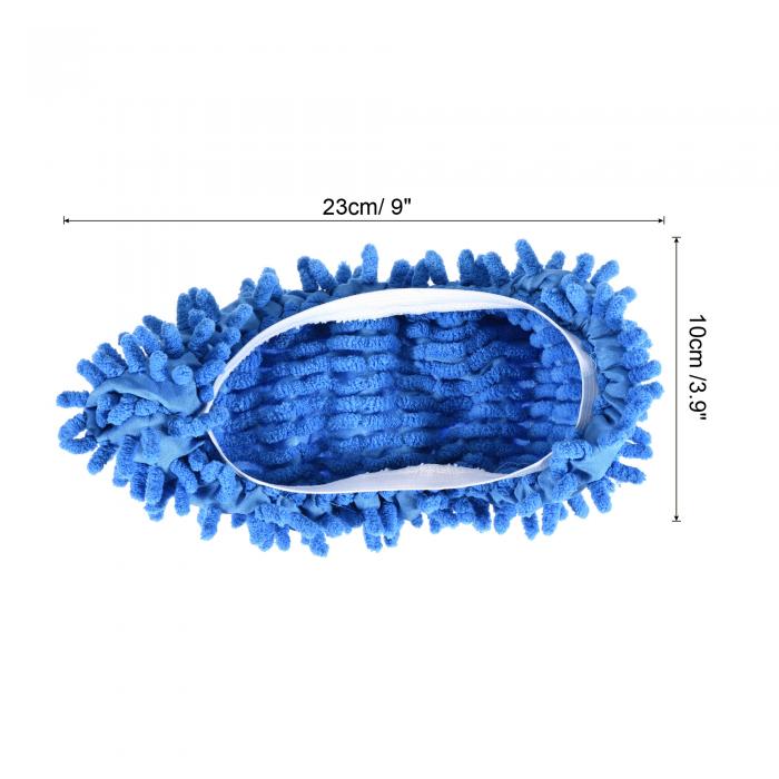ウォッシャブルクリーニングシューズカバー 多機能 シェニールダスターモップスリッパフットソックス ハウスフロア用 ブルー 4個入り 3