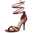 Allegra K レースアップサンダル 編み上げ オープントゥ ピンヒール スチレットヒール レディース 赤茶色 24.0 cm(4)