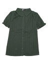 Allegra K シャツ 丸襟 半袖 コットン 花柄 カジュアル 夏 トップス レディース ダークグリーン M