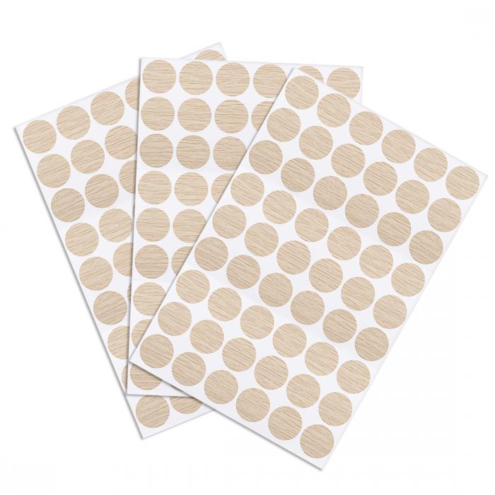 ネジ穴カバーステッカー 粘着ステッカー テクスチャード プラスチック 木製家具 キャビネット 棚板用 直径21 mm オーク 162個合計3枚