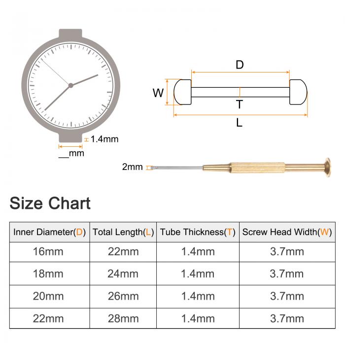 腕時計のねじチューブレバー 時計バンドピン 2mm一字ドライバー付き 22mm内径 ステンレス鋼 金 トーン 2 In 1 3