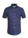 Lars Amadeus ストライプシャツ カジュアル トップス サマー ビーチ 半袖 ボタンダウン メンズ ネイビーブルー 2XL