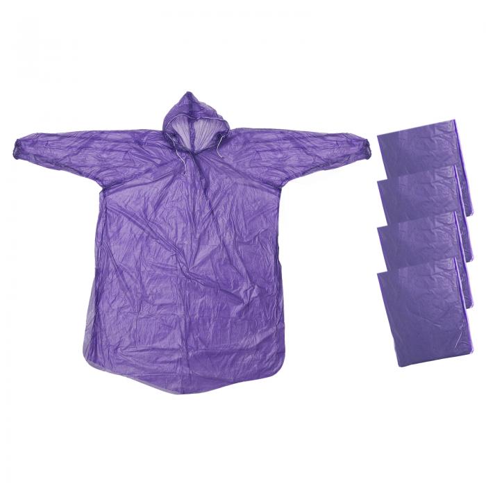 PATIKIL 大人用レインポンチョ 4枚セット ハイキング 遊園地 アウトドア活動用 パープル