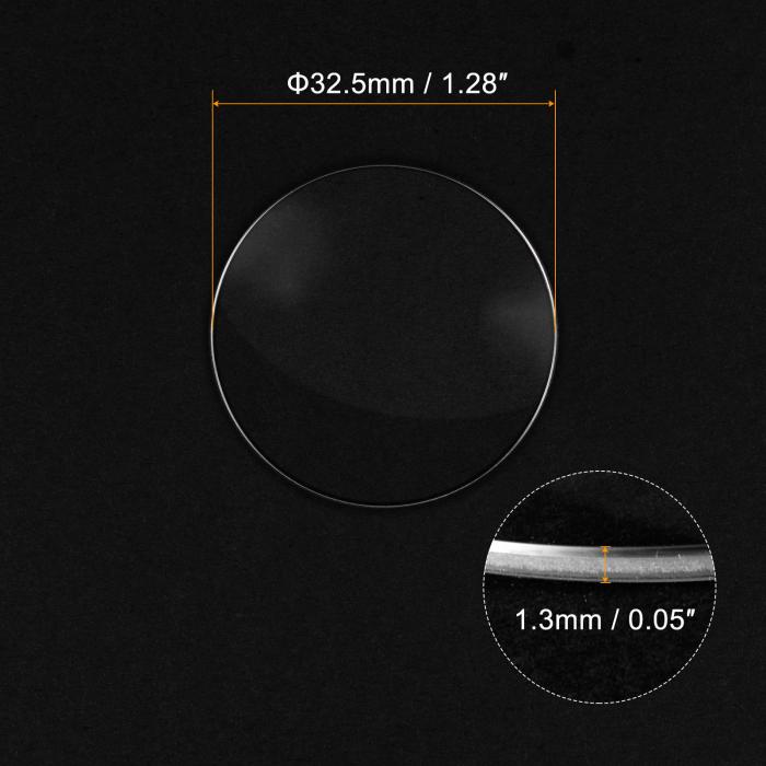 時計ガラスサファイアクリスタルレンズ 単一ドーム ラウンド 32.5mm直径 1.3 mmエッジ厚さ 交換部品 クリア