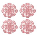 ファブリックコースター 綿織かぎ針編みドイリー レース刺繍カップクッション 花柄付き ウェディングパーティーの装飾用 レザーレッド 4個入り 130 mm(3)