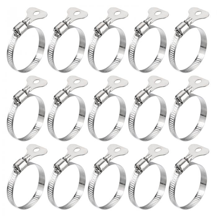 ウォームホイールホースカフ 32mm - 44mm キータイプ 調整可能 ステンレス鋼 ホースクランプ ホース 配管 スリーブ 燃料配管の固定に使用 15個入り
