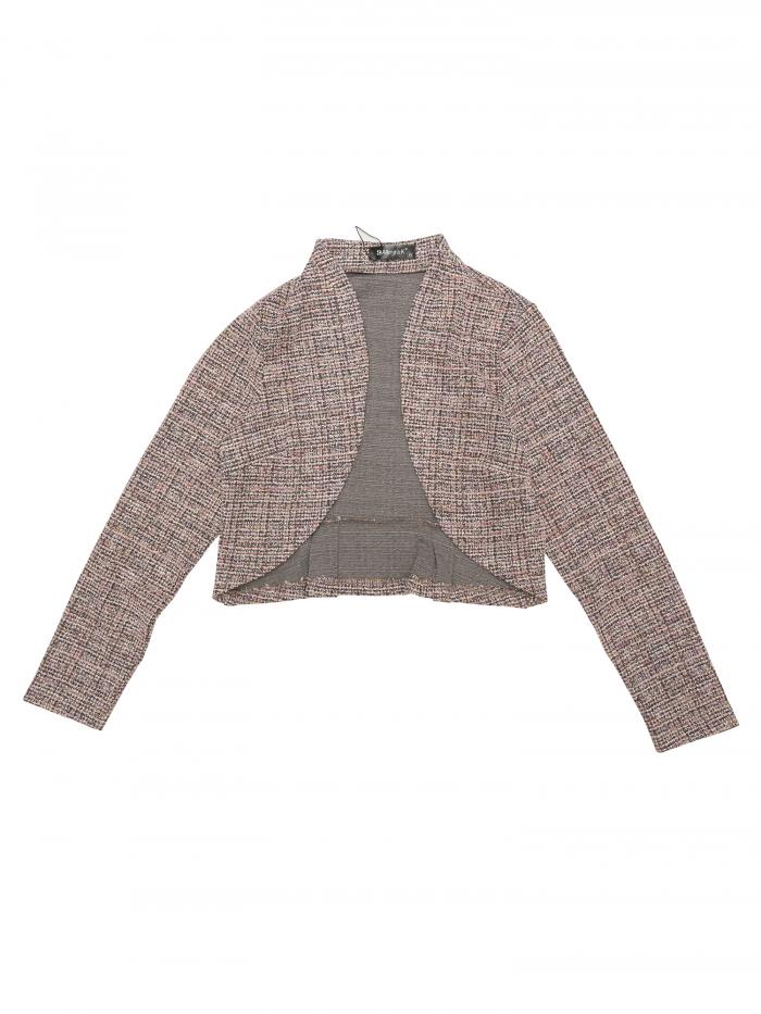 Allegra K クロップド ボレロ エレガント カーディガン チェック柄 オープンフロント オフィス 長袖 レディース ピンク M