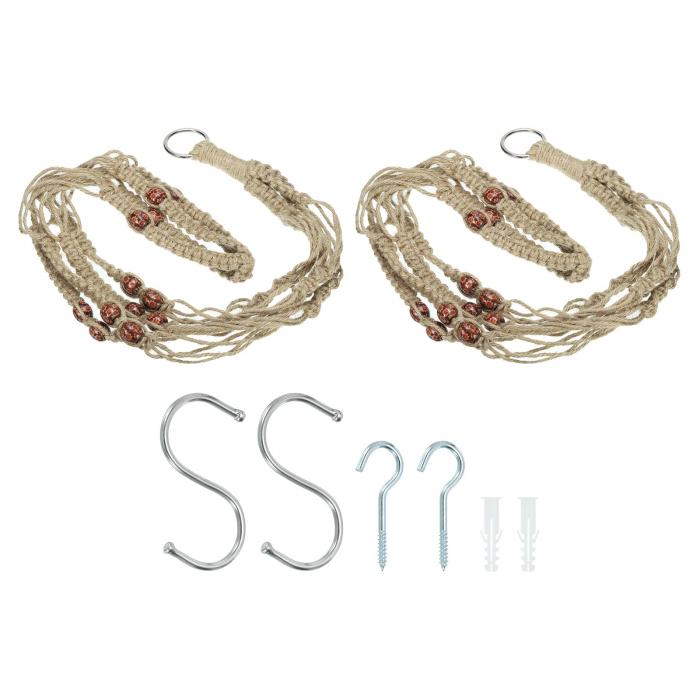 PATIKIL マクラメハンギングプランター 2個 89 cm 手作りの吊り下げ植物ホルダー 植木鉢ハンガー フラワーポットハンガー 屋内屋外装飾用 茶色