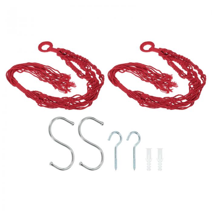 PATIKIL マクラメハンギングプランター 2個 80 cm 手作りの吊り下げ植物ホルダー 植木鉢ハンガー フラワーポットハンガー 屋内屋外装飾用 レッド