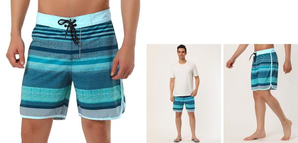 Lars Amadeus メンズ 水着 スイムショーツ サーフパンツ ボードショーツ 夏 コントラストカラー ドローストリング ビーチ ブルーグレー 36