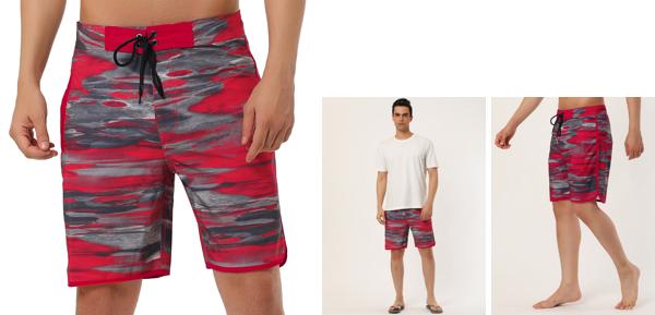 Lars Amadeus メンズ 水着 スイムショーツ サーフパンツ ボードショーツ ドローストリングウエスト ショーツ レッド 34