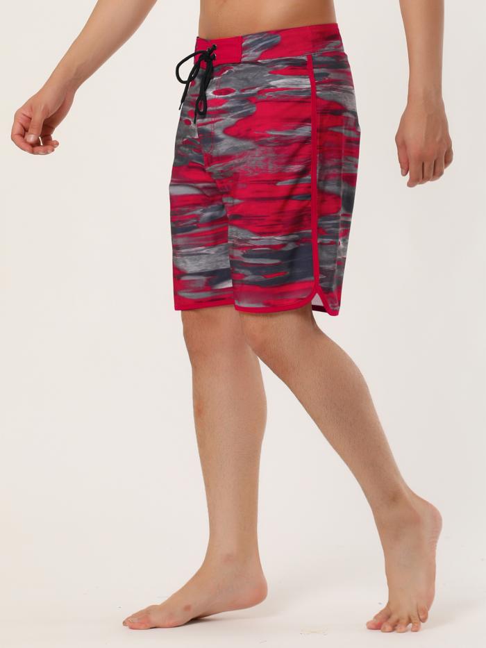 Lars Amadeus メンズ 水着 スイムショーツ サーフパンツ ボードショーツ ドローストリングウエスト ショーツ レッド 34