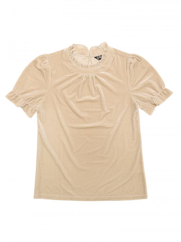 Allegra K フリル襟シャツ 半袖 トップス ブラウス ベルベット ハロウィン衣装 レディース カーキ XL