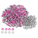 300セットのグロメットキット メタルアイレット 5mm 1/5"ホール タイニーグロメット ワッシャー付き 靴 服 ベルト タグ バッグ ファブリック レザー DIYプロジェクト フクシャ色
