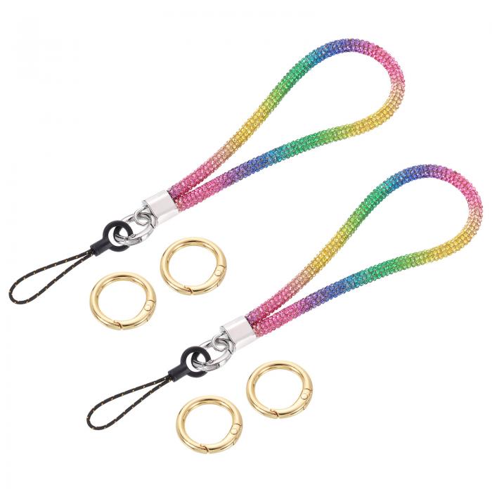 2個 ブリングリストレットランヤード 5.3インチ ラインストーンキーチェーンストラップ クラッチ携帯電..
