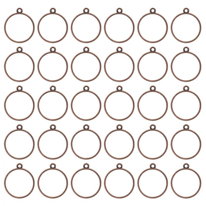 PATIKIL 30個 オープンベゼル 樹脂ベゼルペンダントモールド オープンバックベゼル 幾何学的なプレス装飾 バルク 合金 中空フレーム 樹脂宝石作成 イヤリング ネックレス用 ラウンド ダークブロンズ