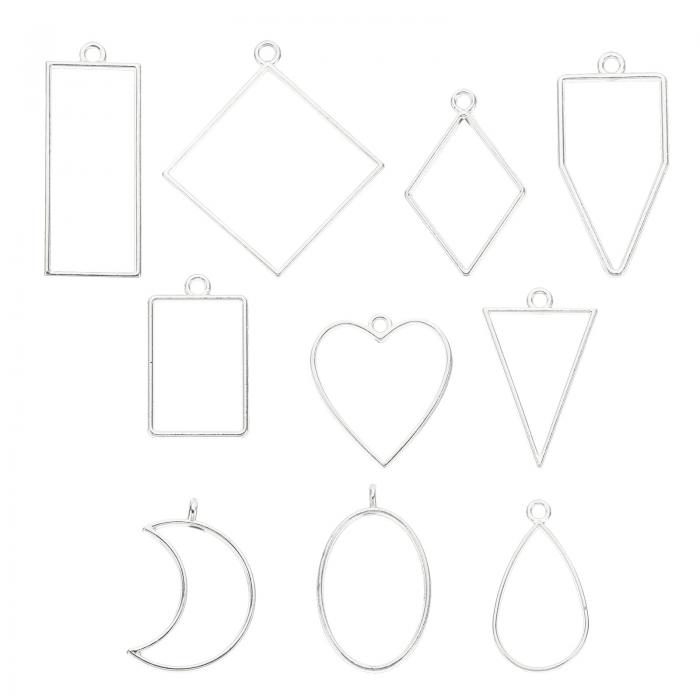 PATIKIL 40個 オープンベゼル 樹脂ベゼルペンダントモールド オープンバックベゼル 幾何学的なプレス装飾 バルク 合金 中空フレーム 樹脂宝石作成 イヤリング ネックレス用 シルバートーン