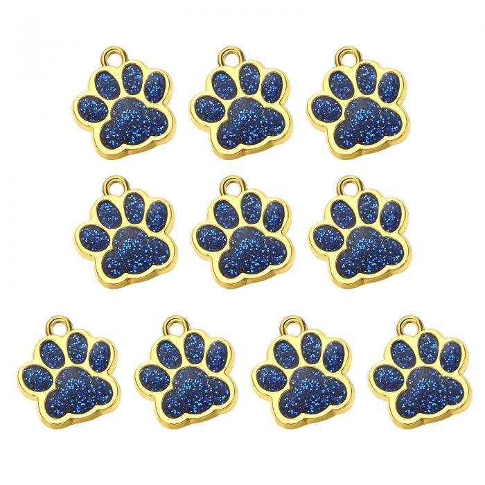 PATIKIL 動物 犬猫 足跡ペンダント 10個 水晶足跡ビーズスナップボタン DIYネックレスブレスレットエナメル宝石作り 青色