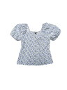 Allegra K トップス パフスリーブ Uネック スモーク 花柄 レトロ レディース ホワイトブルー L(4)