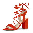 Allegra K レースアップ サンダル ブロック ハイヒール オープントウ レディース オレンジ 27.5 cm(4)