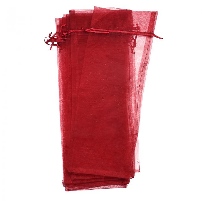 オーガンジー ワイン袋 薄手のメッシュ オーガンジー ワイン包装袋 巾着ワインギフトポーチ付き ボトル用 誕生日 結婚式のパーティー 37 x 14 cm 深紅
