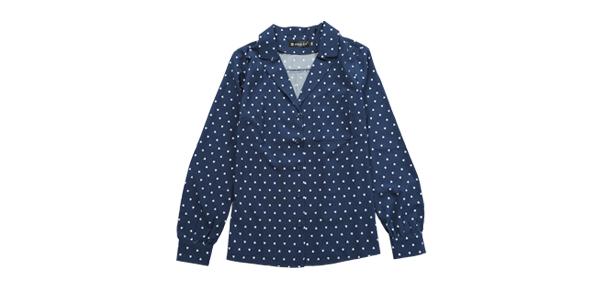 Allegra K シャツ トップス ボタンダウン Vネック ノッチドラペル 長袖 胸ポケット レディース ダークブルー S