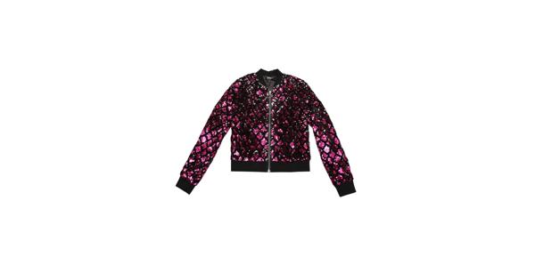 Allegra K ボンバージャケット ファッション スパンコール 長袖 ジッパーアップ レディース ホットピンク L