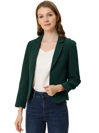Allegra K ブレザー 花柄 長袖 前開き ピークトラペル ショート丈 オフィスカジュアル レディース Green-Solid S Allegra K ブレザー 花柄 長袖 前開き ピークトラペル ショート丈 オフィスカジュアル レディース Green-Solid S