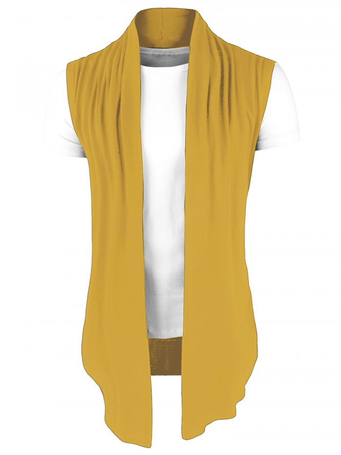 Allegra K ノースリーブ カーディガン メンズ ベスト ジレ ショール 羽織り 前開き 無地 ボレロ 袖なし 抜け感 イエロー 38