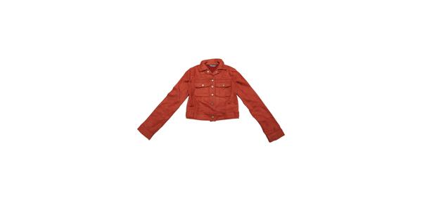 Allegra K クロップド ジャケット フェイクスエード 折襟 ボタンポケット付 無地 レディース ブラウンレッド S