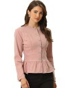 Allegra K ペプラムジャケット デニム ロップド ボタンダウン 裾フリル レディース ダスティピンク S(4)