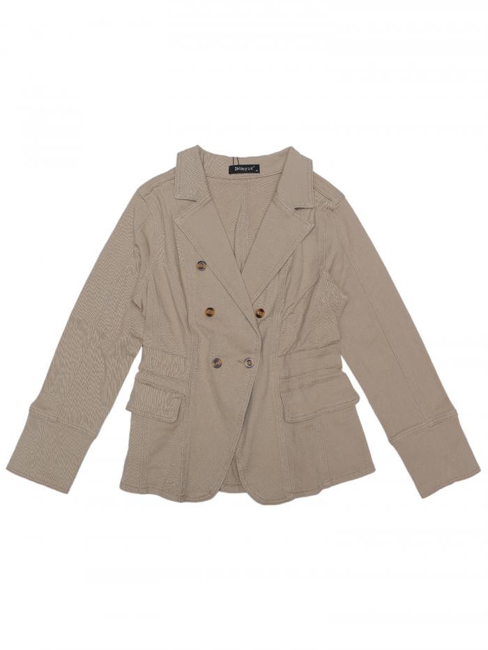 Allegra K デニム ブレザー ジャケット ジージャン Gジャン 長袖 オフィス ポケット付き レディース カーキ L