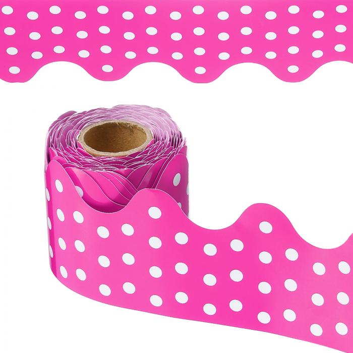 PATIKIL ドット掲示板ボーダー 10 M ポスター 黒板 コルク デコレーション トリム スカラップボーダー 壁飾り 教室 事務所 ロッカー用 ローズレッド