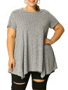 Agnes Orinda Tシャツ トップス プラスサイズ 半袖 不規則な裾 テクスチャプリント レディース グレー XL