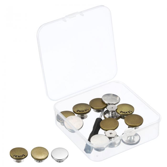 PATIKIL 17mm ジーンズのボタン置換 1セット 取り外し可能 調整可能 金属ボタンピン スクリュードライバー付き ルーズパンツの締める ブロンズ シル...