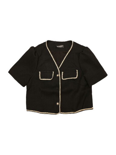 Allegra K ツイードジャケット ブレザー かわいい ボタンダウン コントラストカラートリム 半袖 仕事 ブラウス オフィス レディース ブラック M Allegra K ツイードジャケット ブレザー かわいい ボタンダウン コントラストカラートリム 半袖 仕事 ブラウス オフィス レディース ブラック M